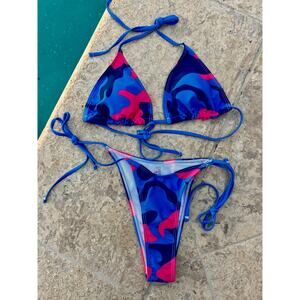Camouflage Triangle Top Side Tie High Waist String Bikini Medium